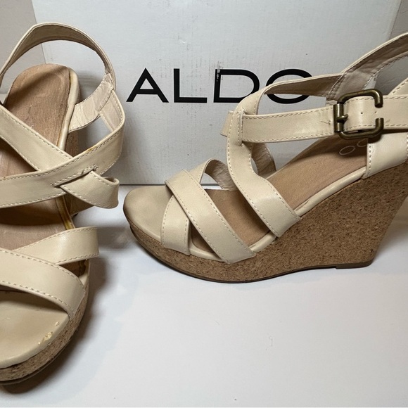 Aldo Cream Wedge Sandals with Strappy Design - Picture 1 of 10